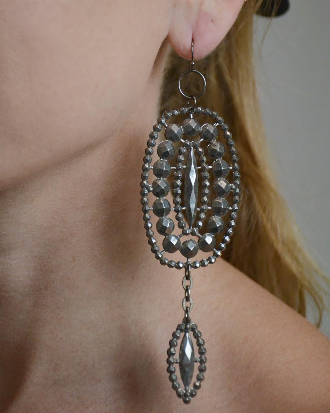 Antique Georgian Cut Steel Large Earrings In Excellent Condition In New York, NY