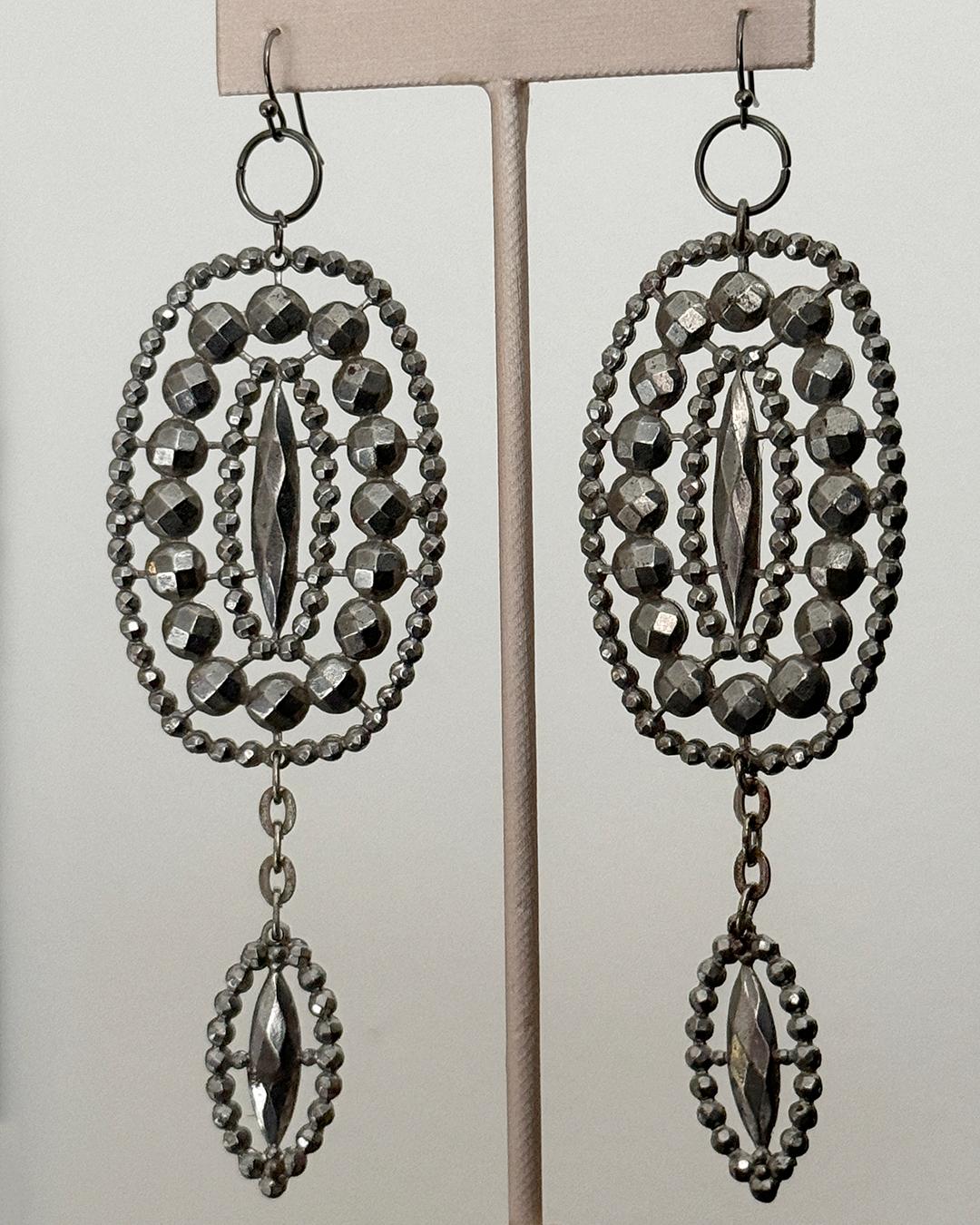 Women's Antique Georgian Cut Steel Large Earrings
