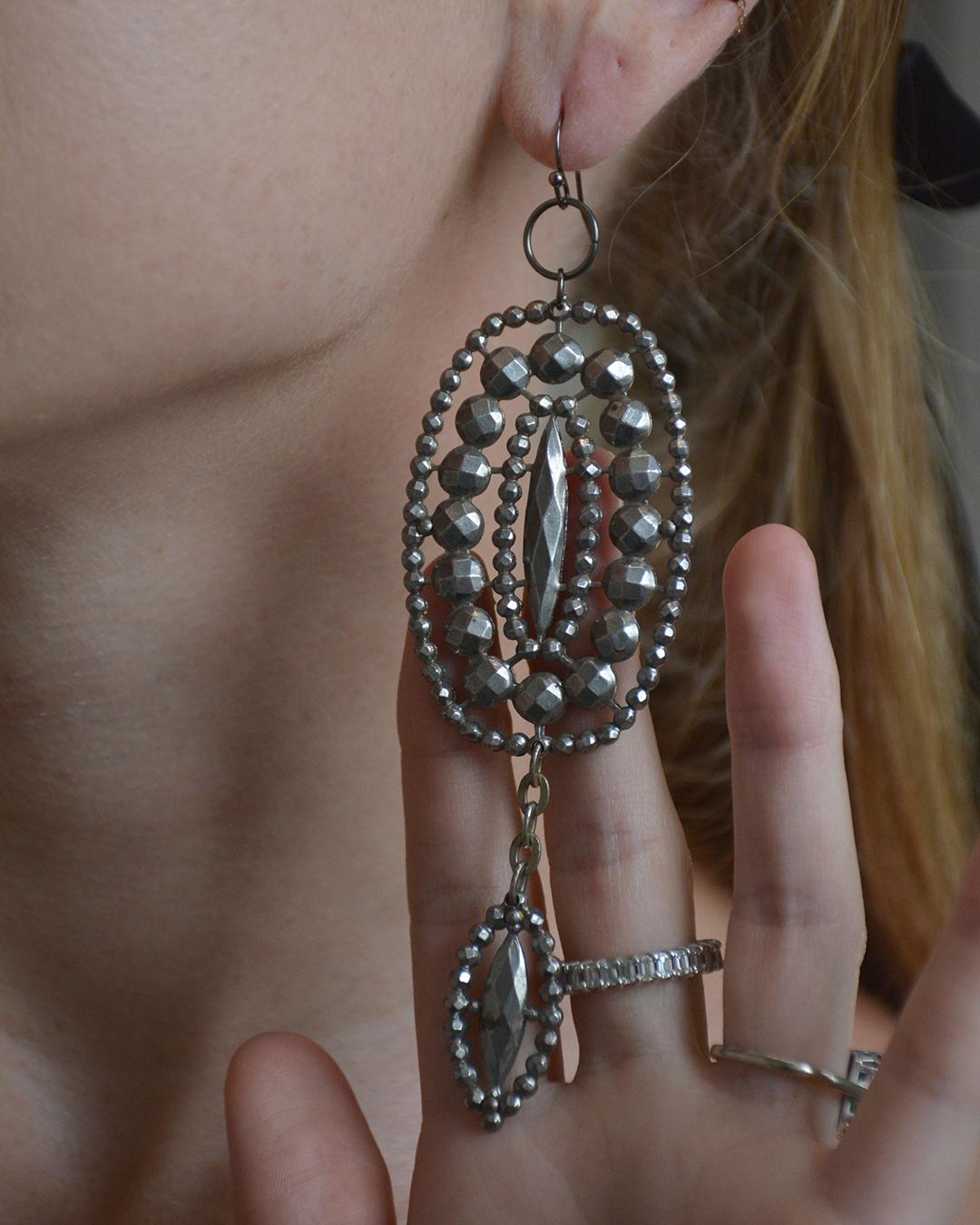 Antique Georgian Cut Steel Large Earrings 2
