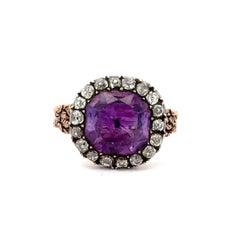 Antique Georgian Diamond and Amethyst 15k Gold Cluster Ring