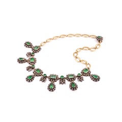 Sylva & Cie Antique Georgian Diamond and Emerald Necklace with 18k Yellow Gold