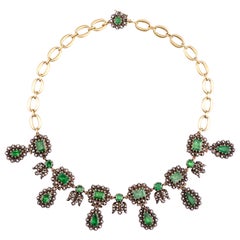 Sylva & Cie Antique Georgian Diamond and Emerald Necklace with 18k Yellow Gold