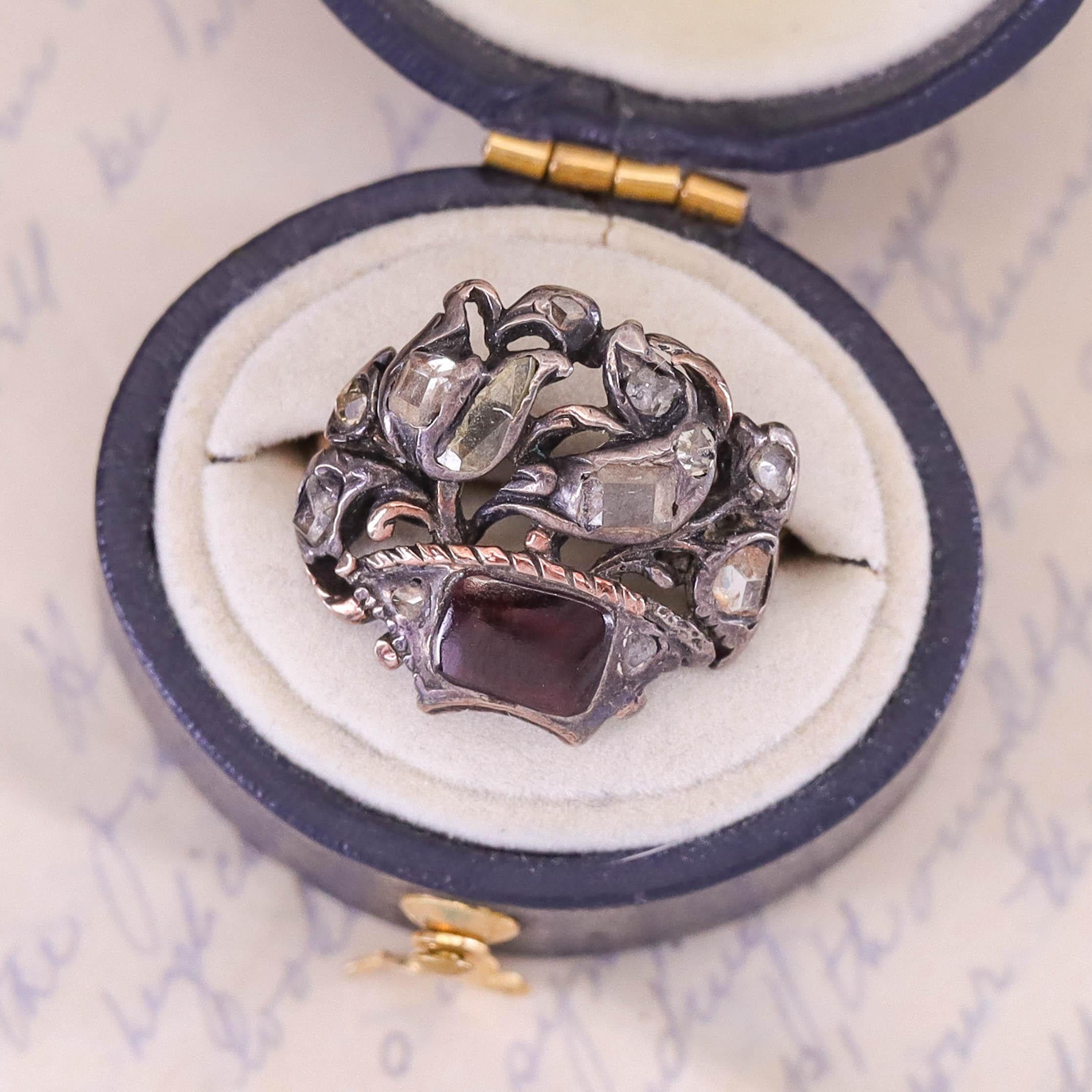 Antique Georgian Diamond and Garnet Giardinetti Ring For Sale 1