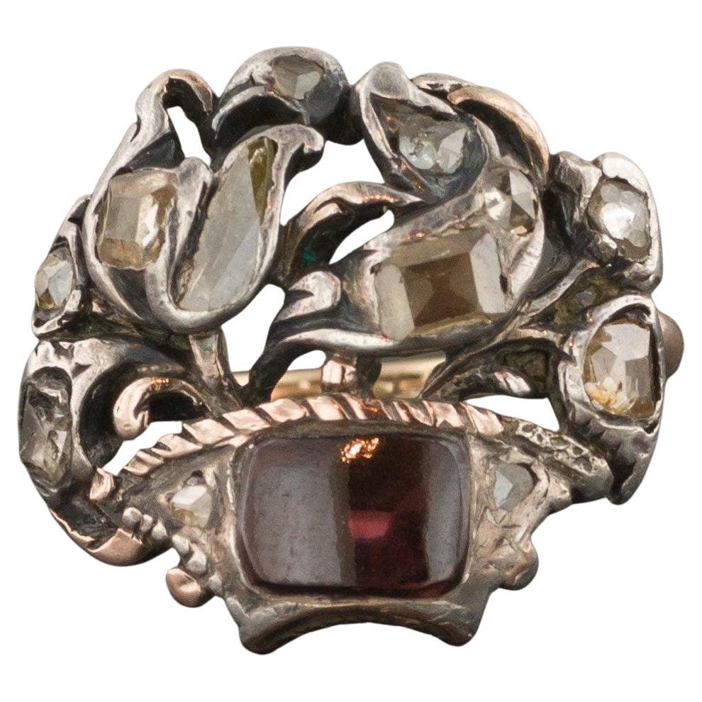 Antique Georgian Diamond and Garnet Giardinetti Ring