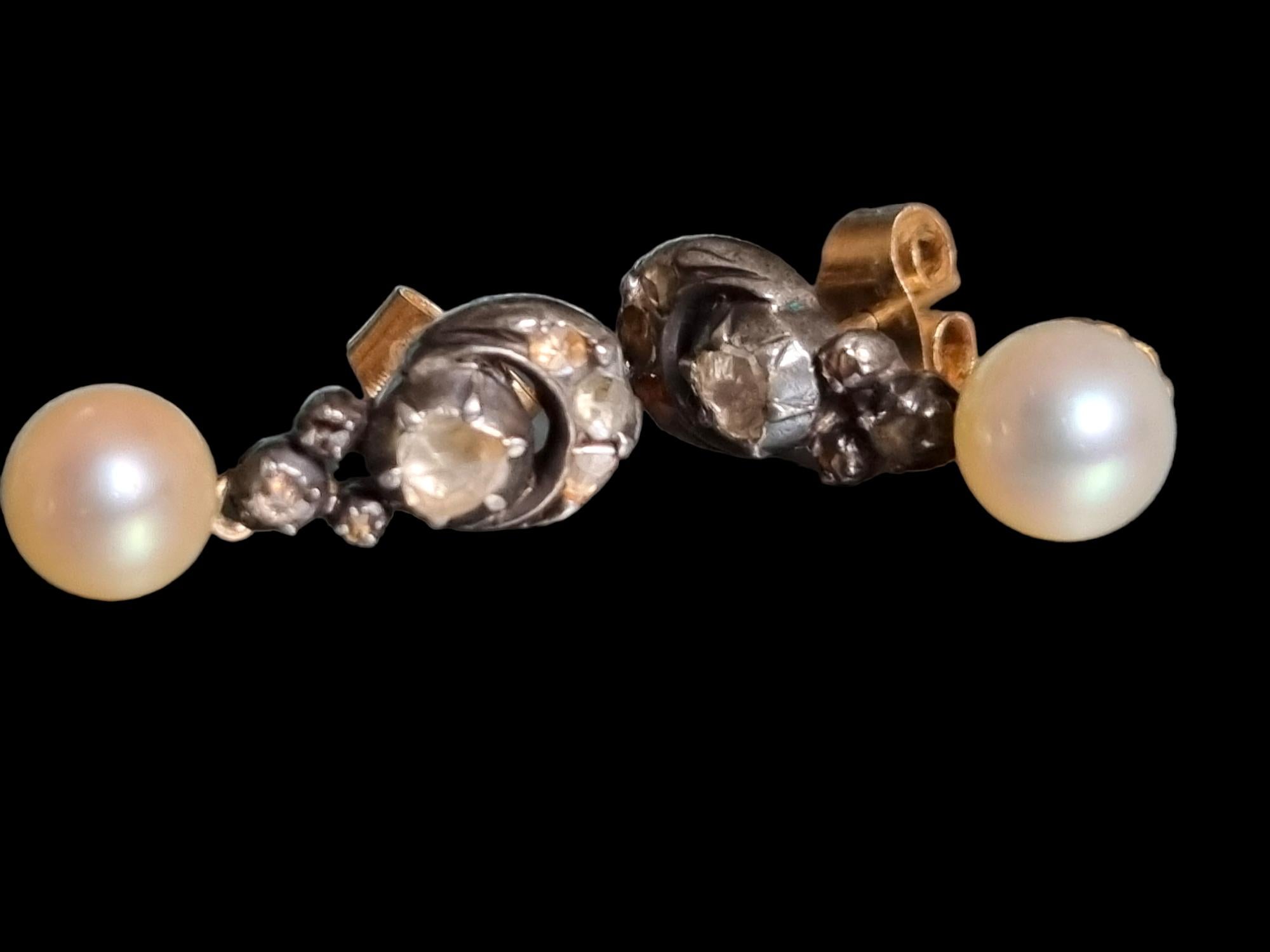 Antike georgianische Diamant- und Perlen-Ohrringe (Rosenschliff) im Angebot