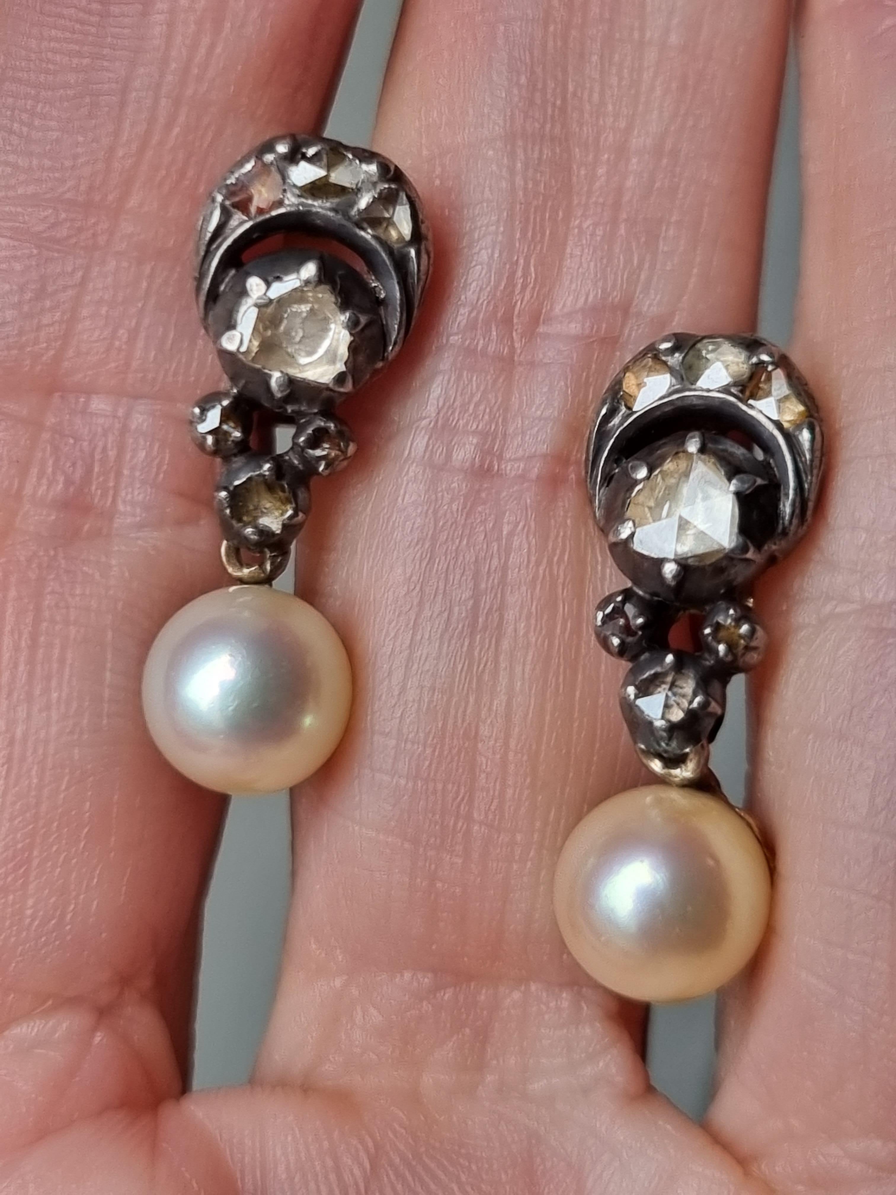 Antique Georgian Diamond and Pearl Dangle Earrings For Sale 1