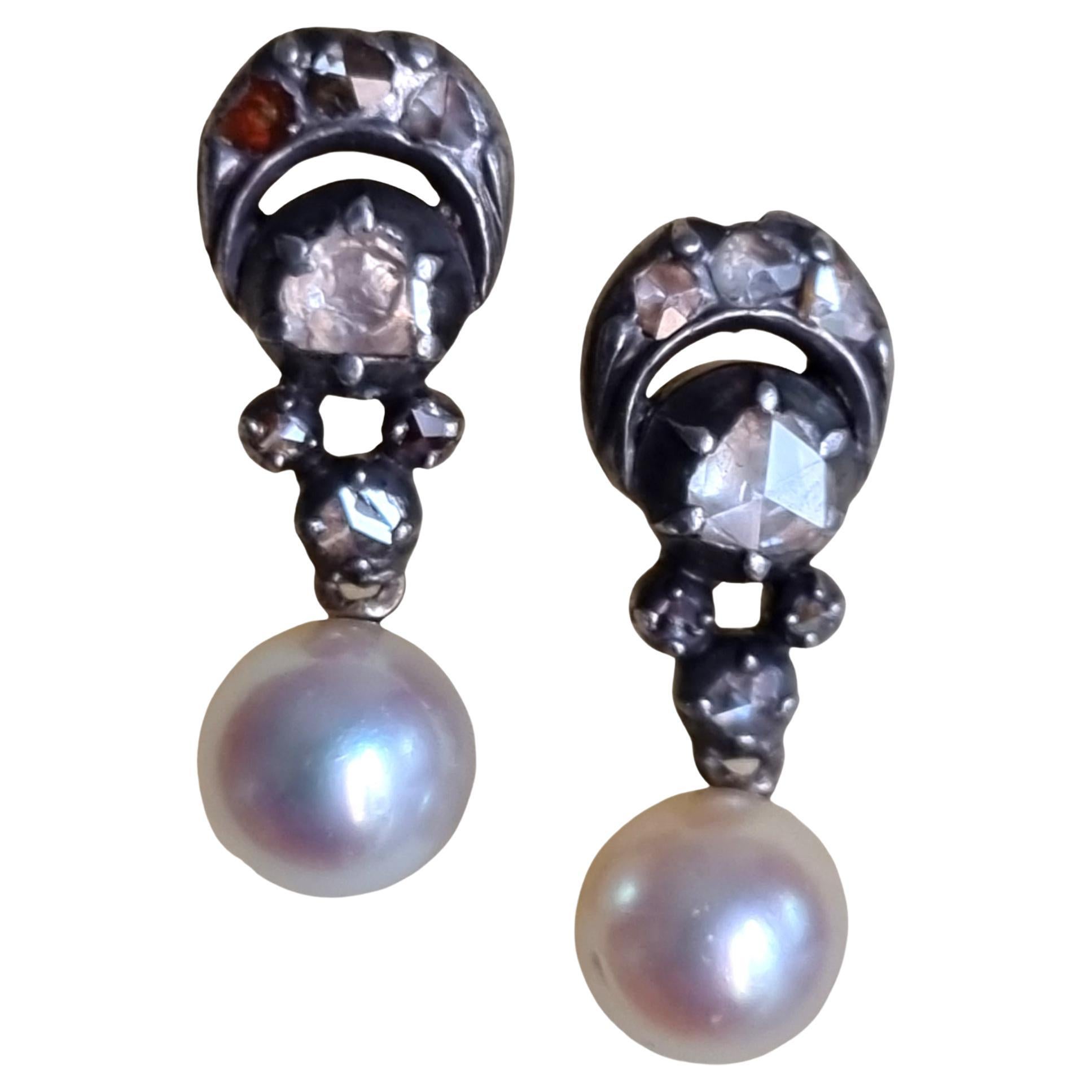 Antique Georgian Diamond and Pearl Dangle Earrings