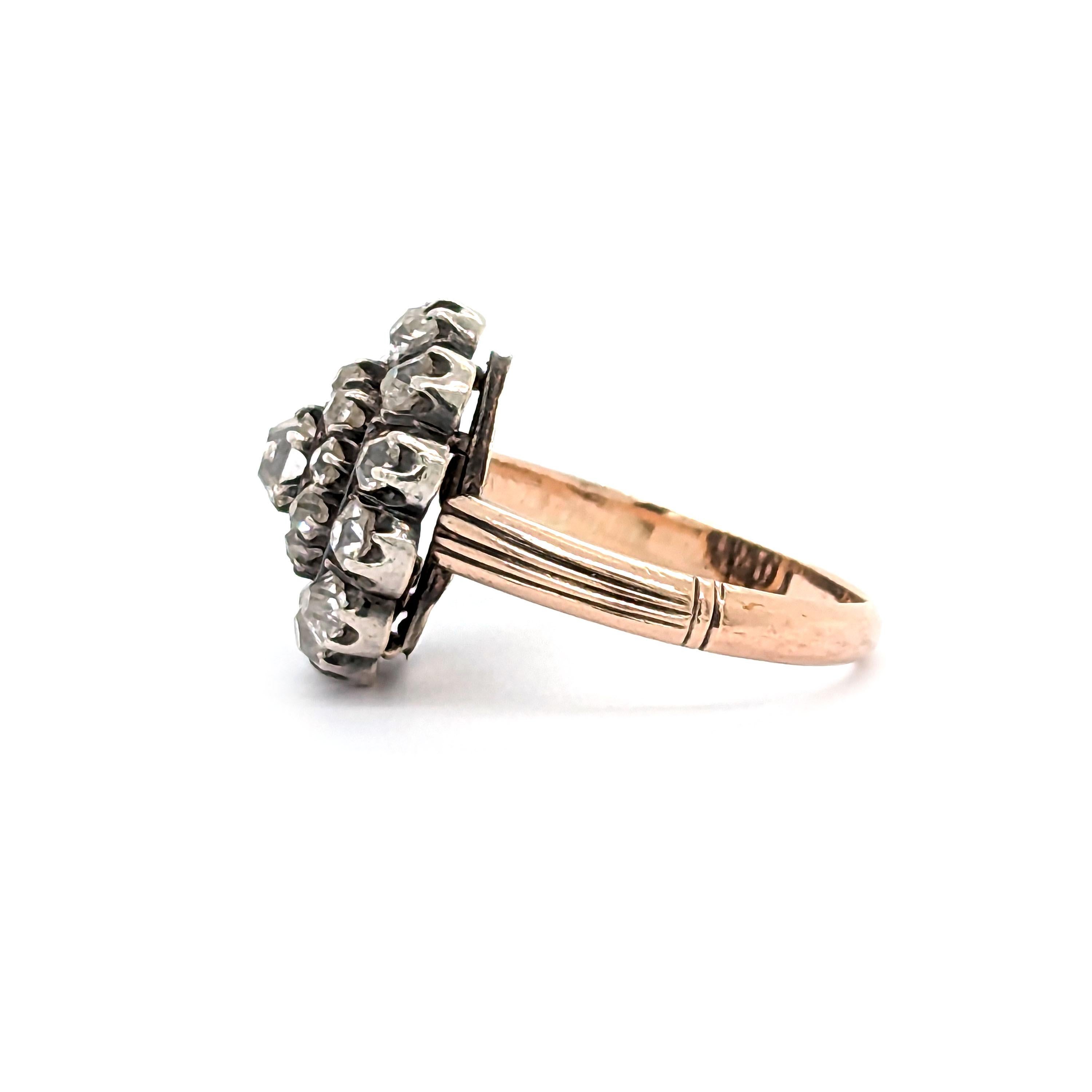 Georgiano Antico anello georgiano con diamanti e argento su oro, circa 1830 in vendita