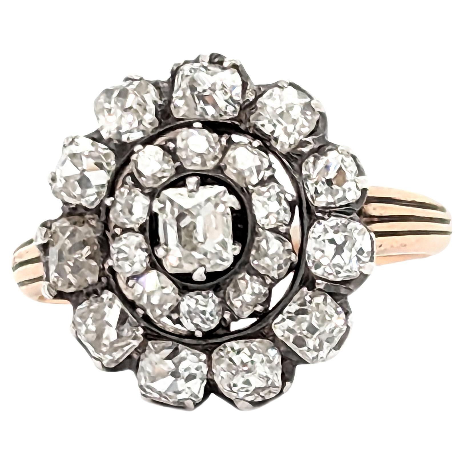 Antiker georgianischer Diamant- und Silber-Cluster-Ring auf Gold, um 1830