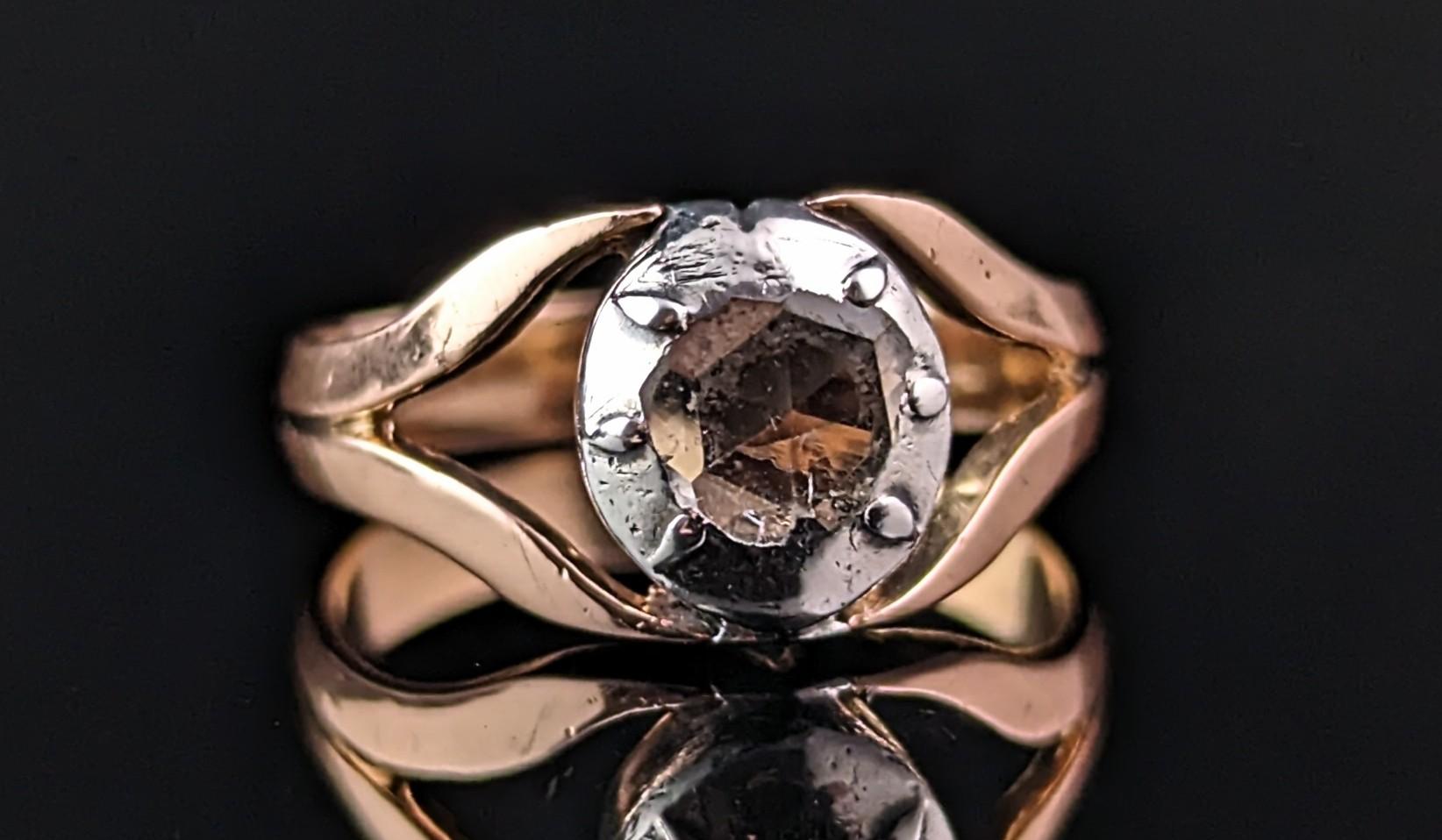 Antique Georgian Diamond conversion ring, Rose cut, 9k gold and silver  For Sale 5