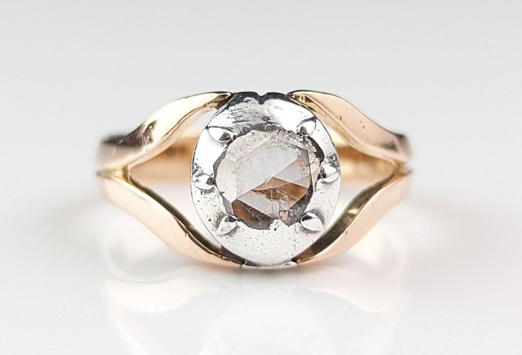 Antique Georgian Diamond conversion ring, Rose cut, 9k gold and silver  For Sale 7