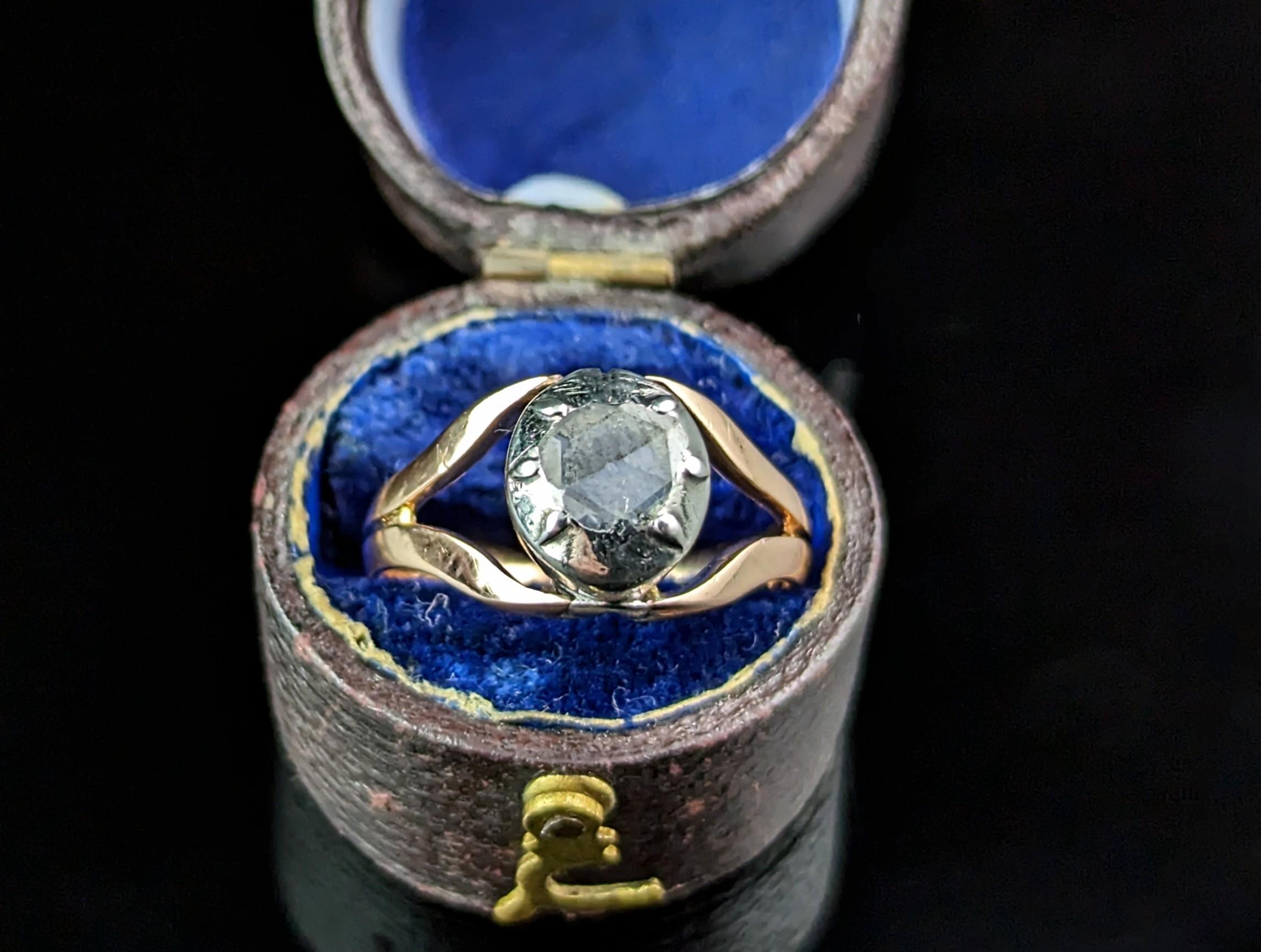 Bague de transformation géorgienne ancienne en diamants, taille rose, or et argent 9 carats  en vente 3