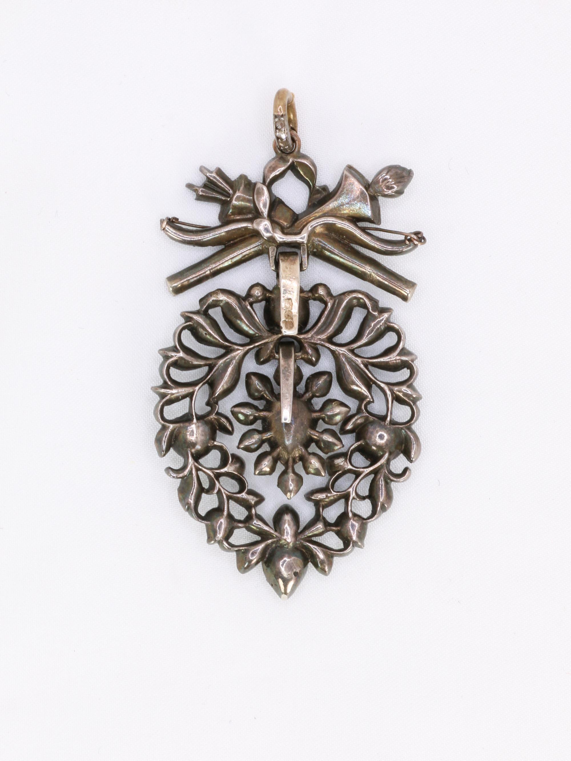 Antiker georgianischer Diamant-Anhänger mit flämischem Herz (Rosenschliff) im Angebot