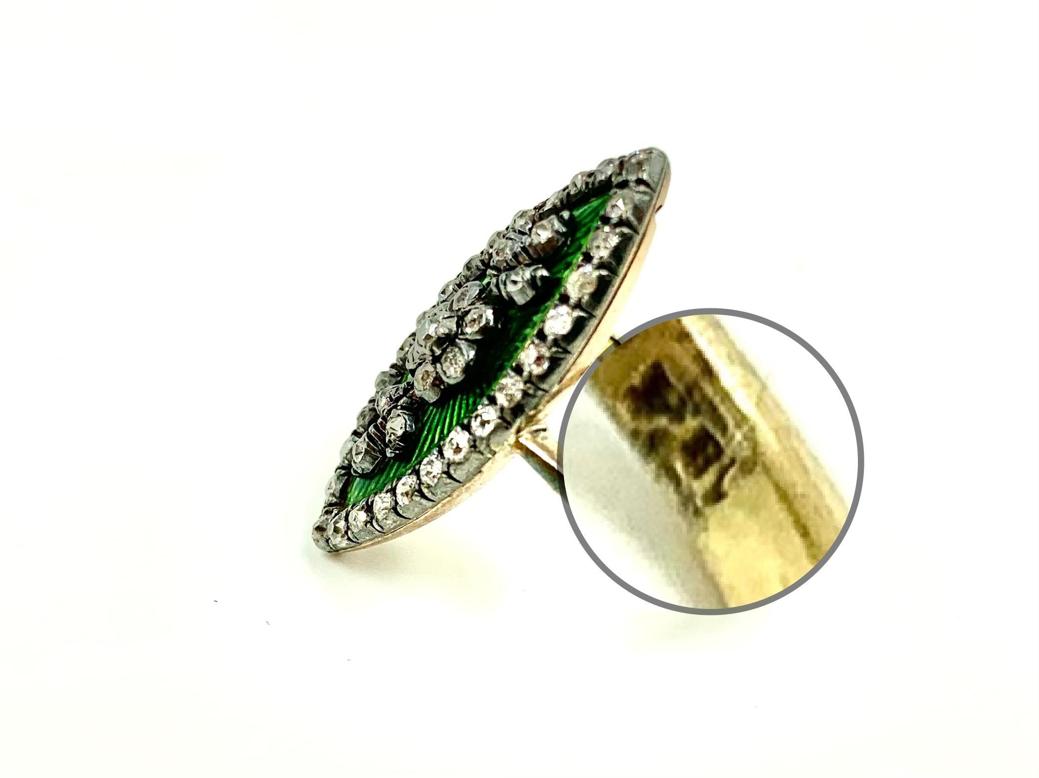 Antique Georgian Diamond Green Guilloche Enamel 18K Gold Forget-Me-Not Ring 4