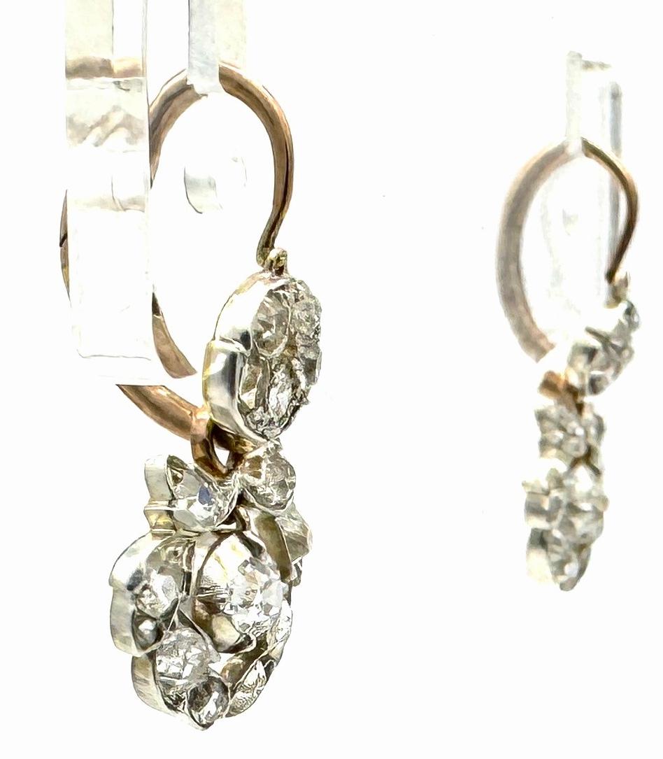 Taglio vecchia miniera Antichi orecchini a pendente in argento con diamante georgiano e scatola originale rossa in vendita