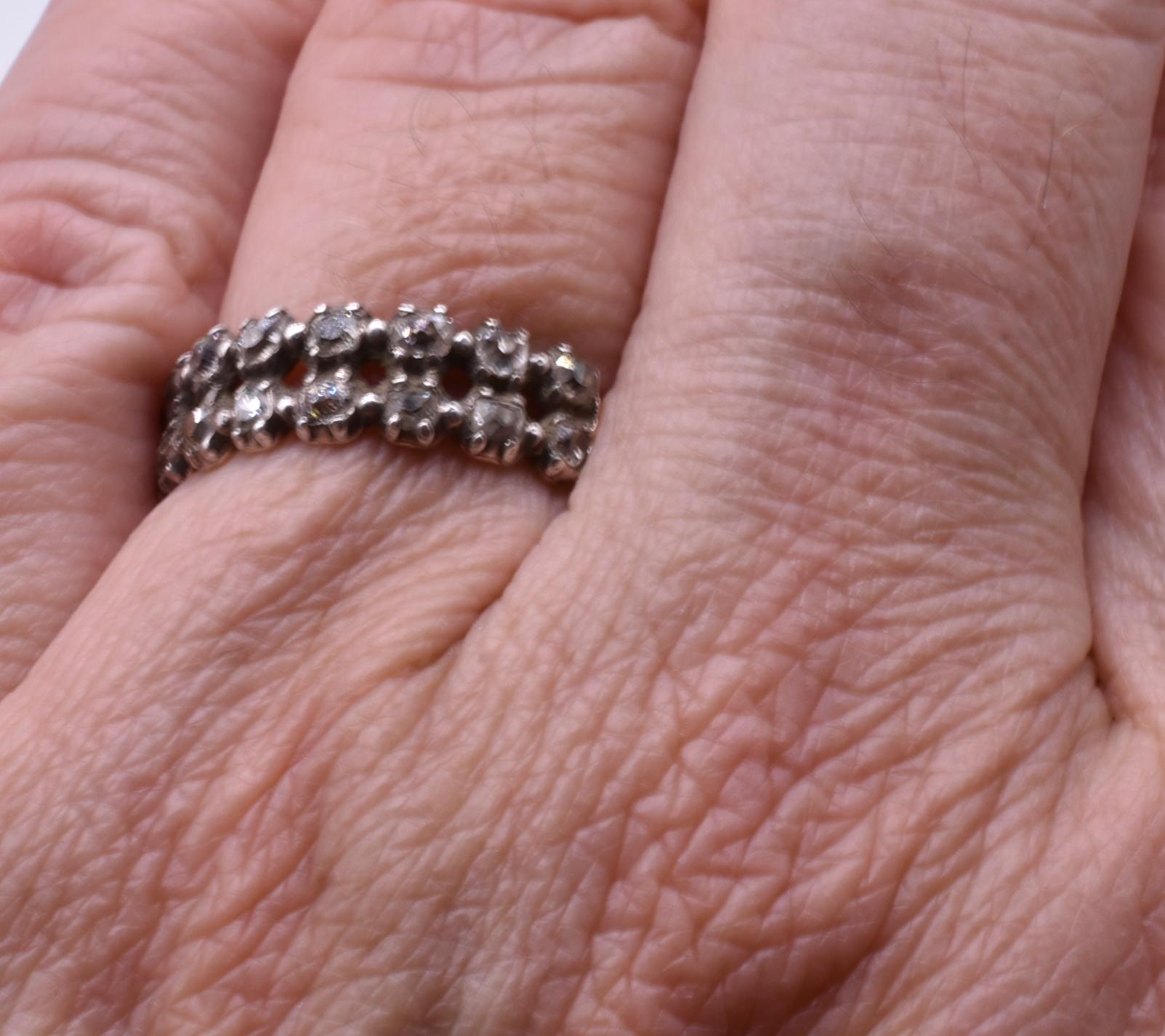 Rose Cut Georgian Double-Row Diamond Half Hoop Ring