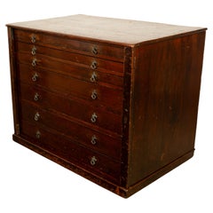 Antiker georgianischer Kommodenschrank mit 7 Schubladen und Zeichnungsdruck und Architektenplanabzug 1820