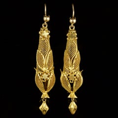 Antique Georgian Drop Earrings Gold on Pinchbeck, circa 1800
