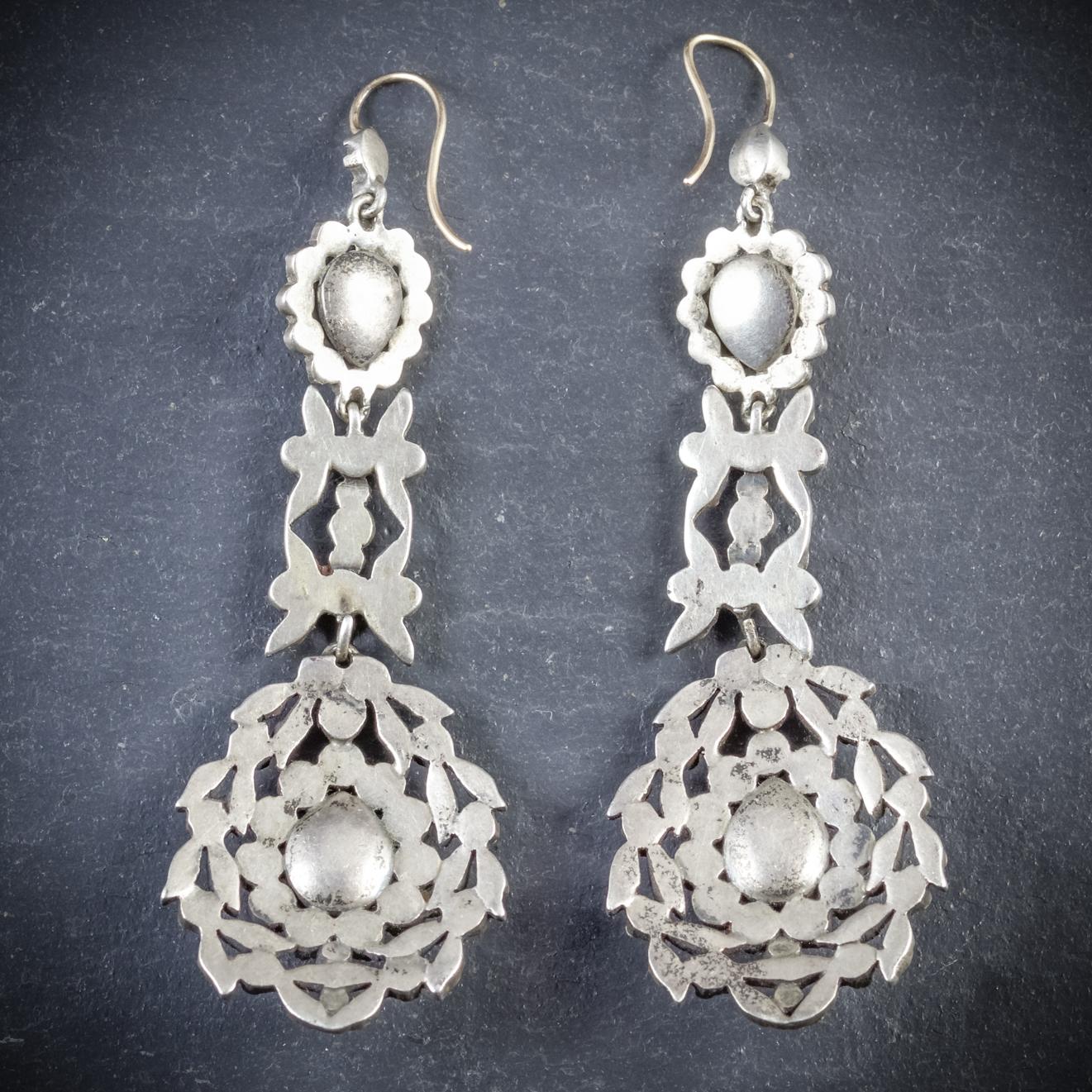 Antique Georgian Drop Earrings Paste Silver, circa 1800 In Excellent Condition In Lancaster , GB