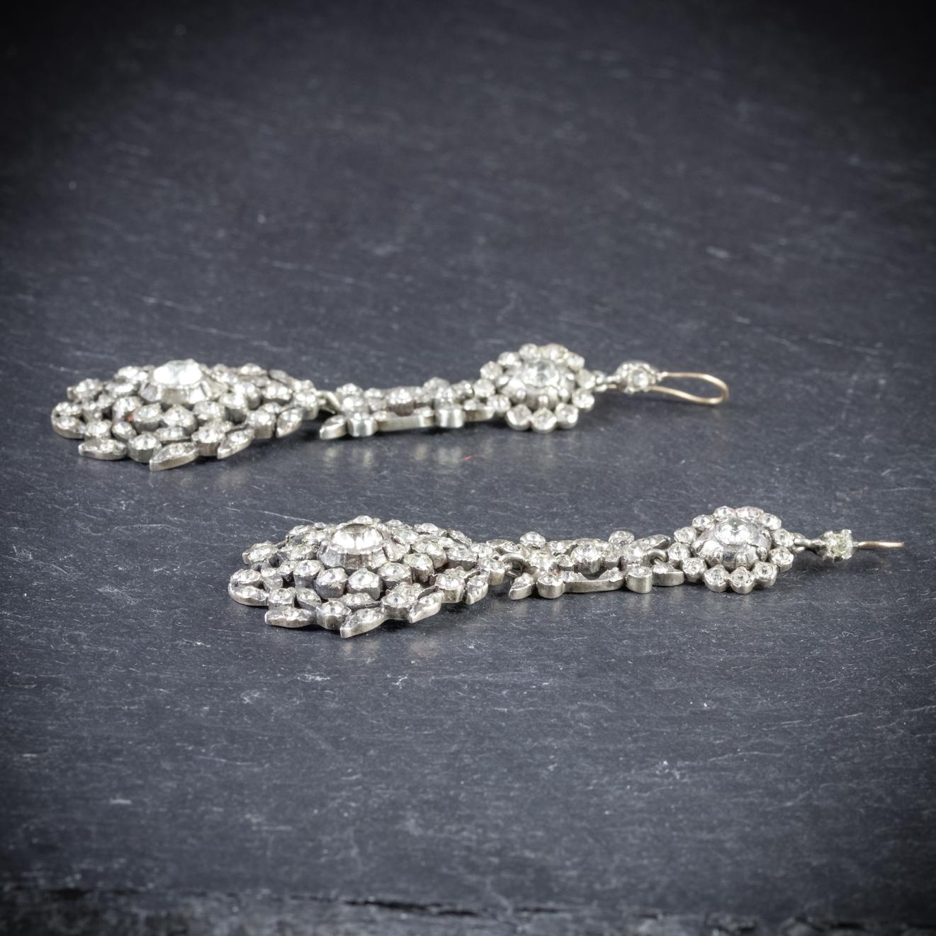 Women's Antique Georgian Drop Earrings Paste Silver, circa 1800