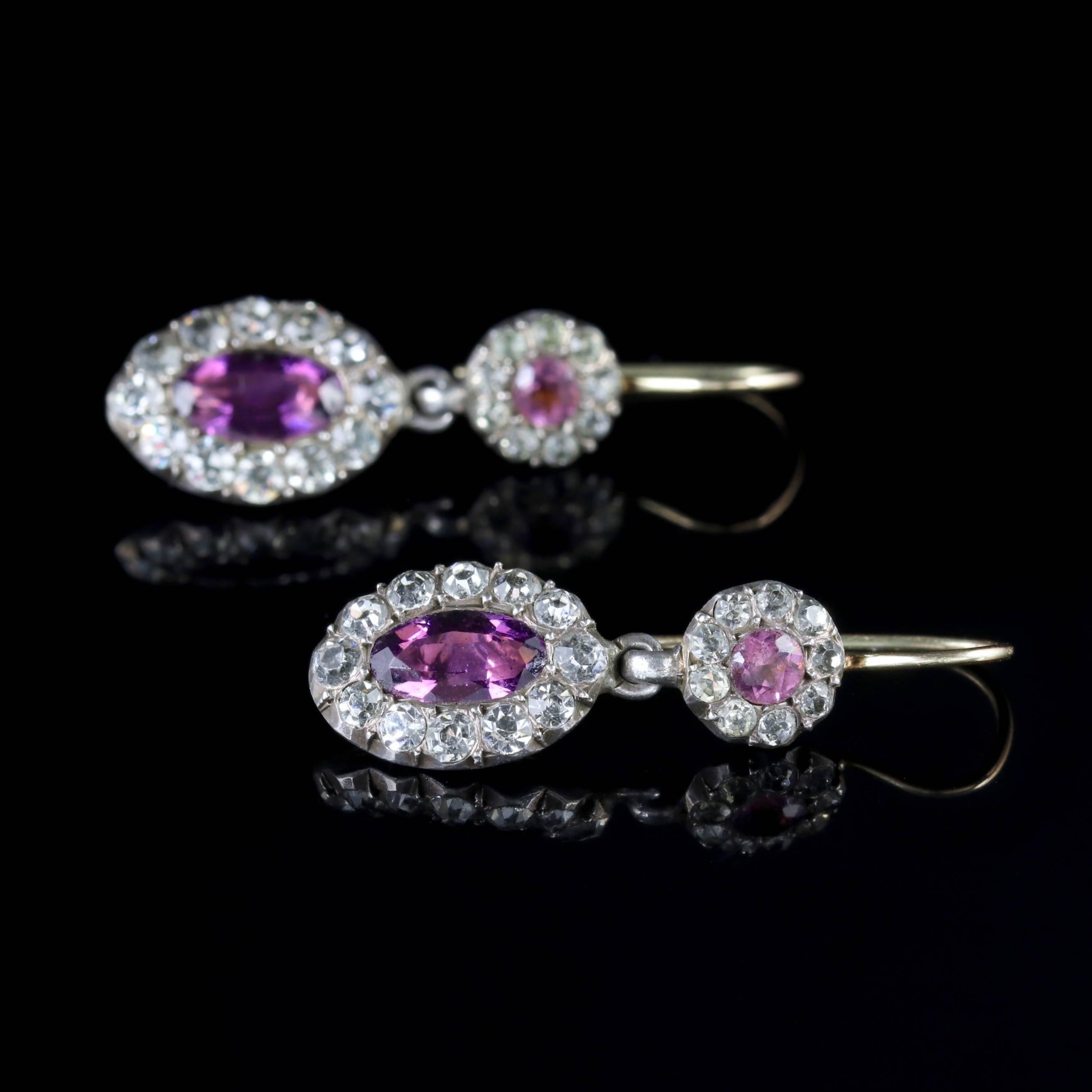 Antique Georgian Drop Earrings Silver Purple Paste, circa 1800 In Excellent Condition For Sale In Lancaster, Lancashire