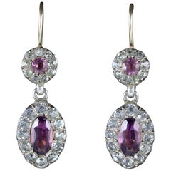 Antique Georgian Drop Earrings Silver Purple Paste, circa 1800
