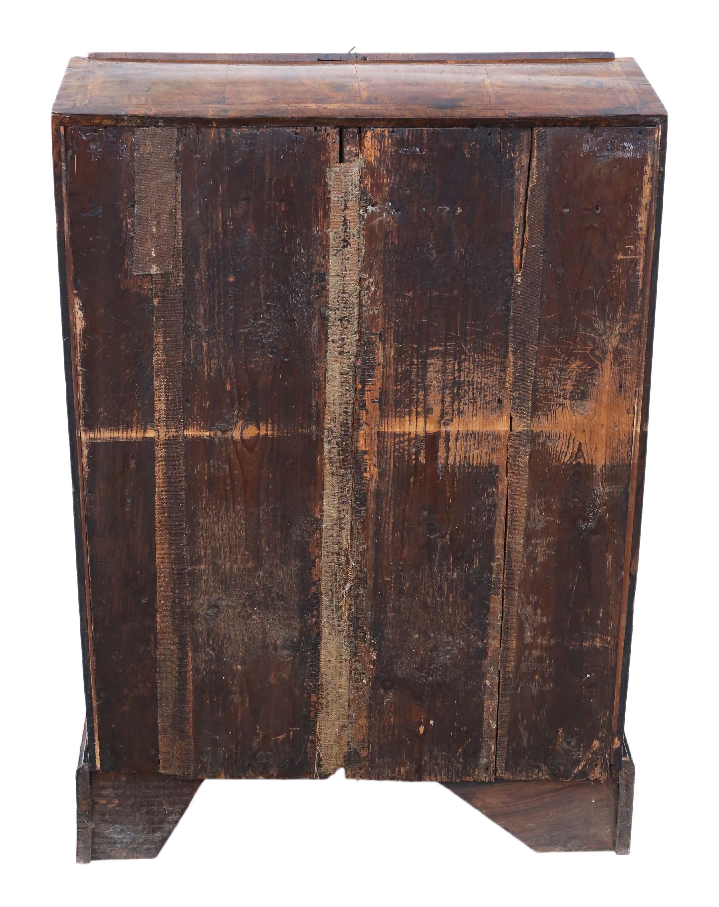 Wood Antique Georgian early 18th Century cross banded walnut bureau desk writing tabl For Sale
