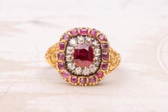 Antique Georgian Early 19th Century 1ct Ruby and Diamond Target Cluster Ring