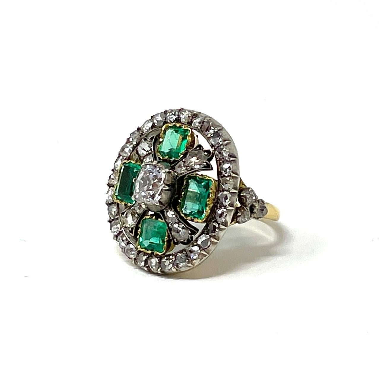 Antiker georgianischer Smaragd- und Diamantring im Zustand „Gut“ im Angebot in New Orleans, LA