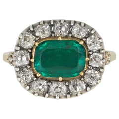 Antique Georgian Emerald and Old Mine Cut Diamond Cluster Ring