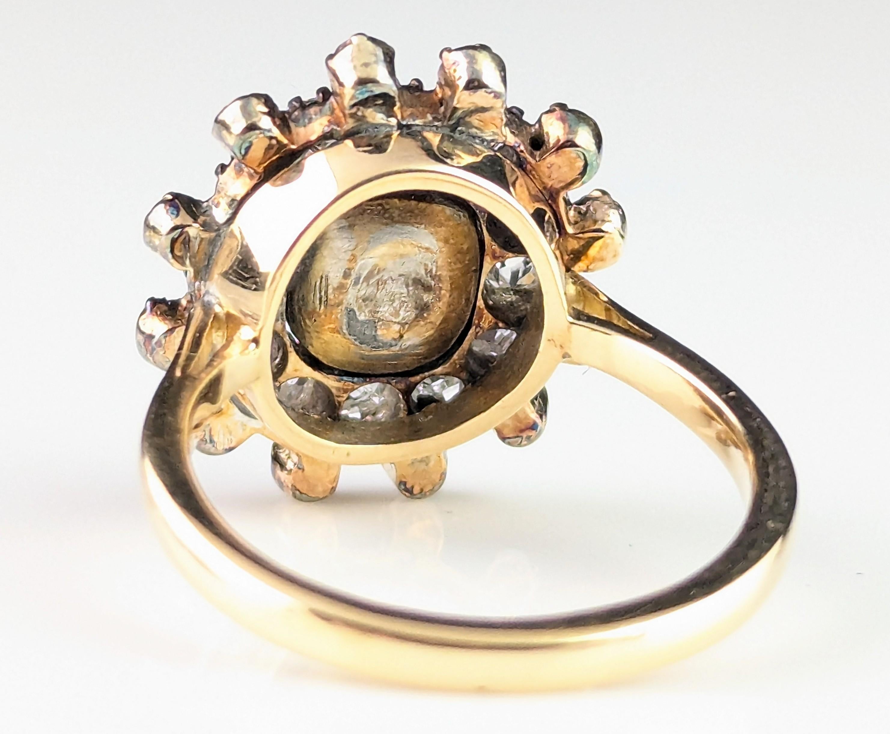 Antique Georgian Emerald, Diamond and Ruby cluster ring, 18k yellow gold 10