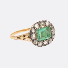Antique Georgian Emerald Diamond Fluted Cluster Ring