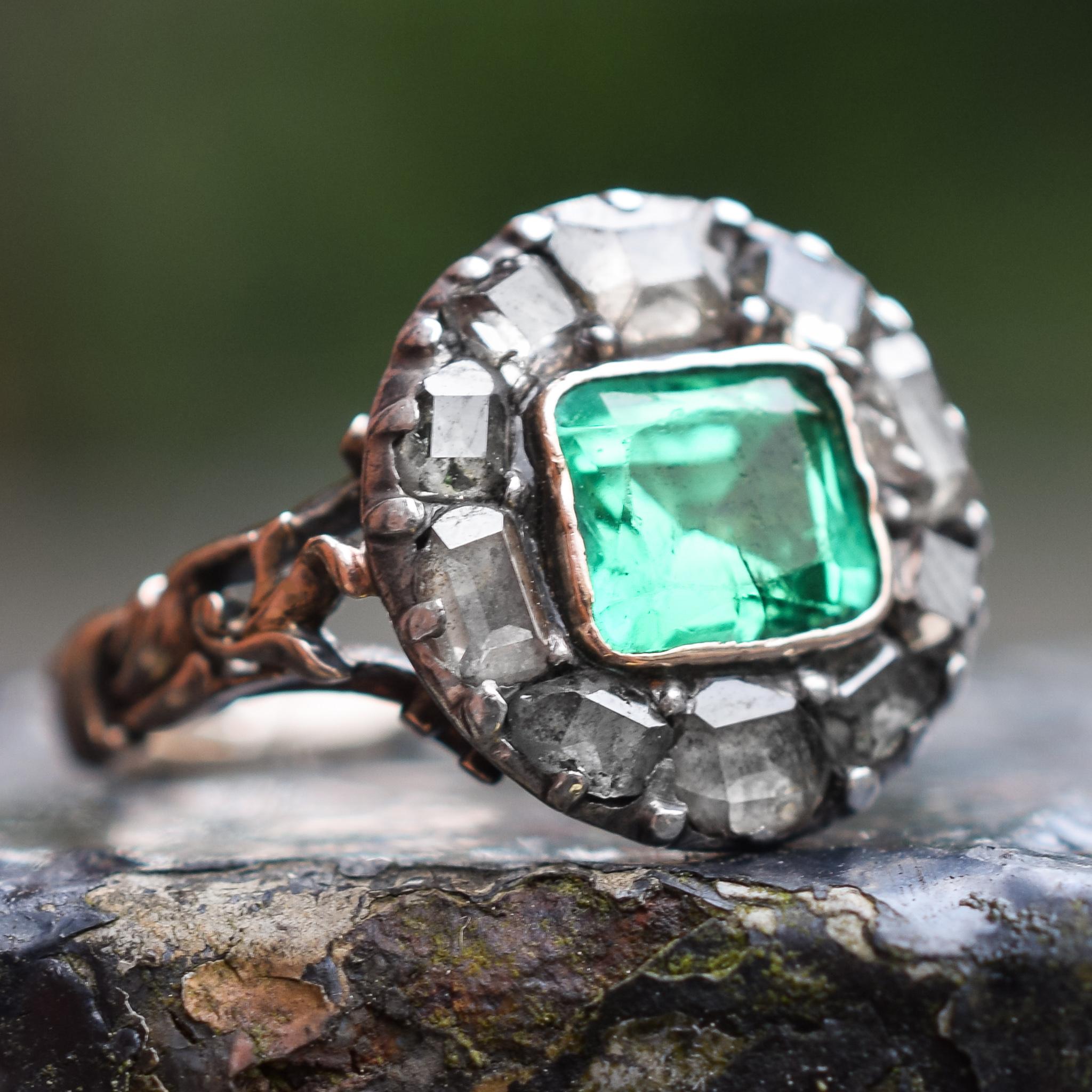 Antique Georgian Emerald Diamond Round Cluster Ring 3