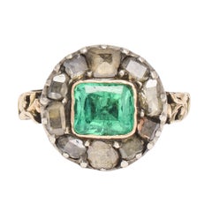 Antique Georgian Emerald Diamond Round Cluster Ring