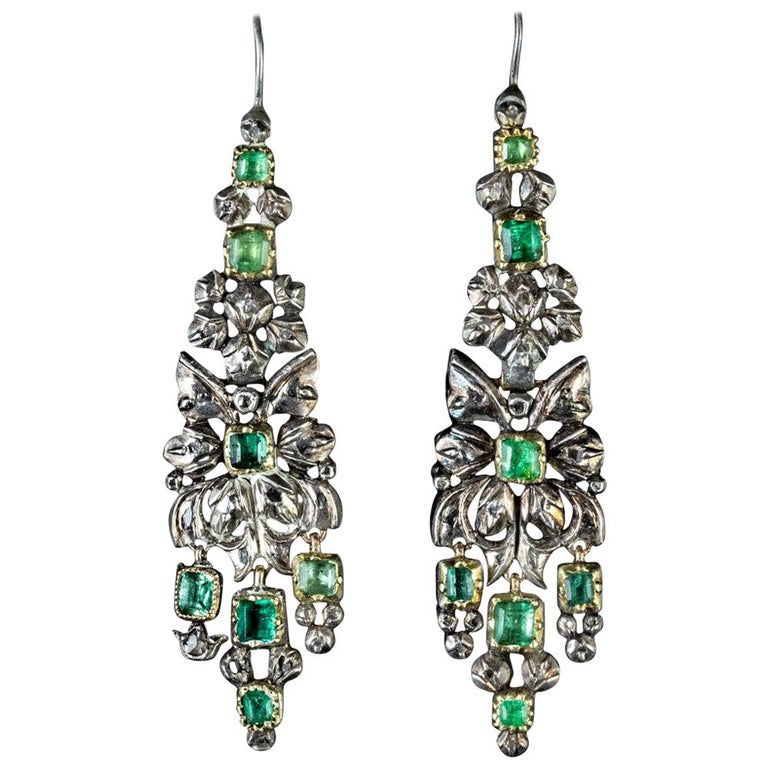 Antique Emerald Diamond Silver 18 Carat Gold circa 1800