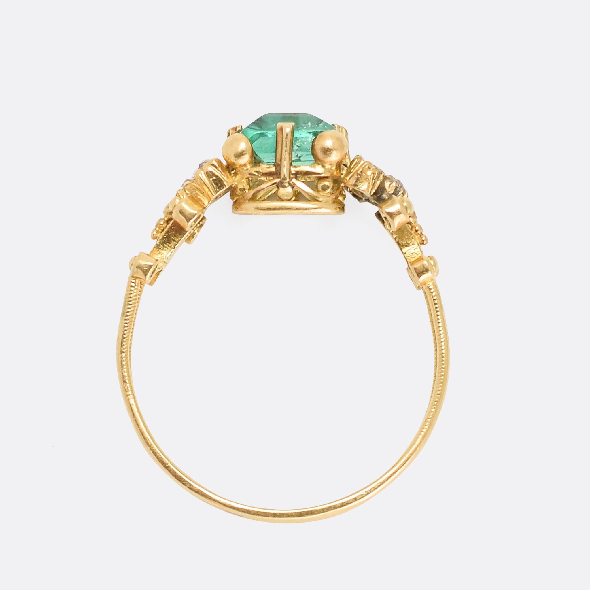 Women's Antique Georgian Emerald Diamond Solitaire Ring