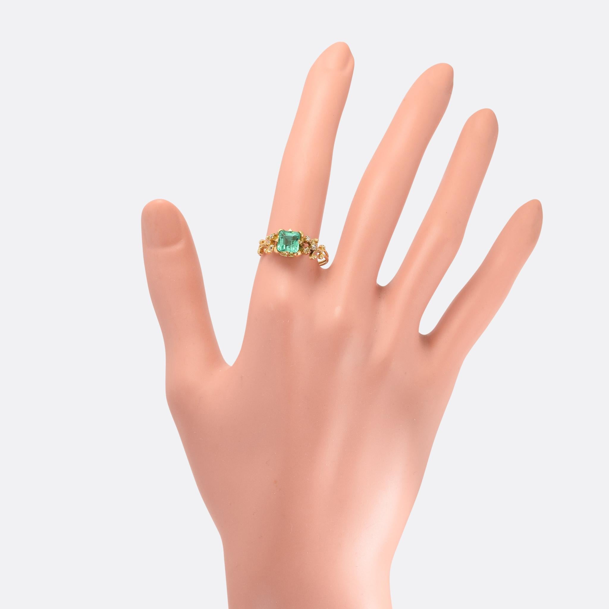 Antique Georgian Emerald Diamond Solitaire Ring 1