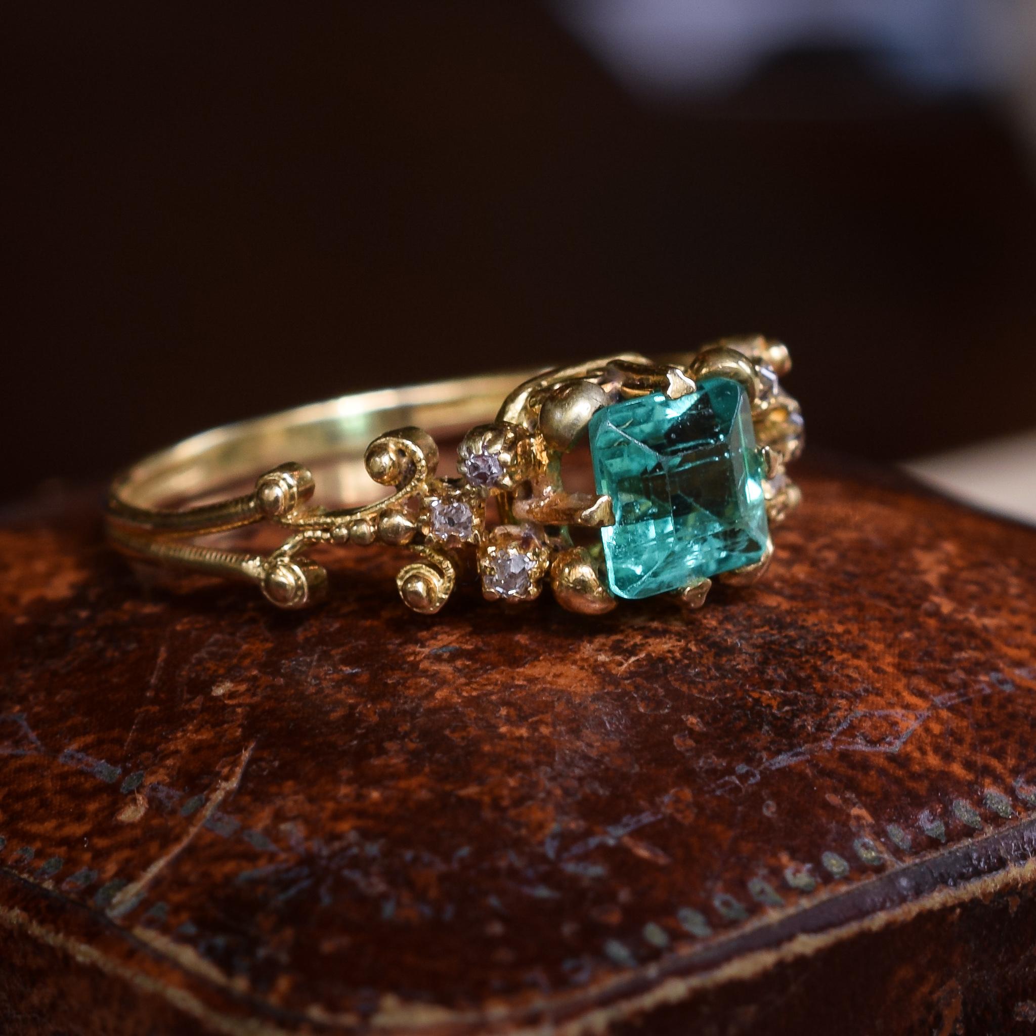 Antique Georgian Emerald Diamond Solitaire Ring 2