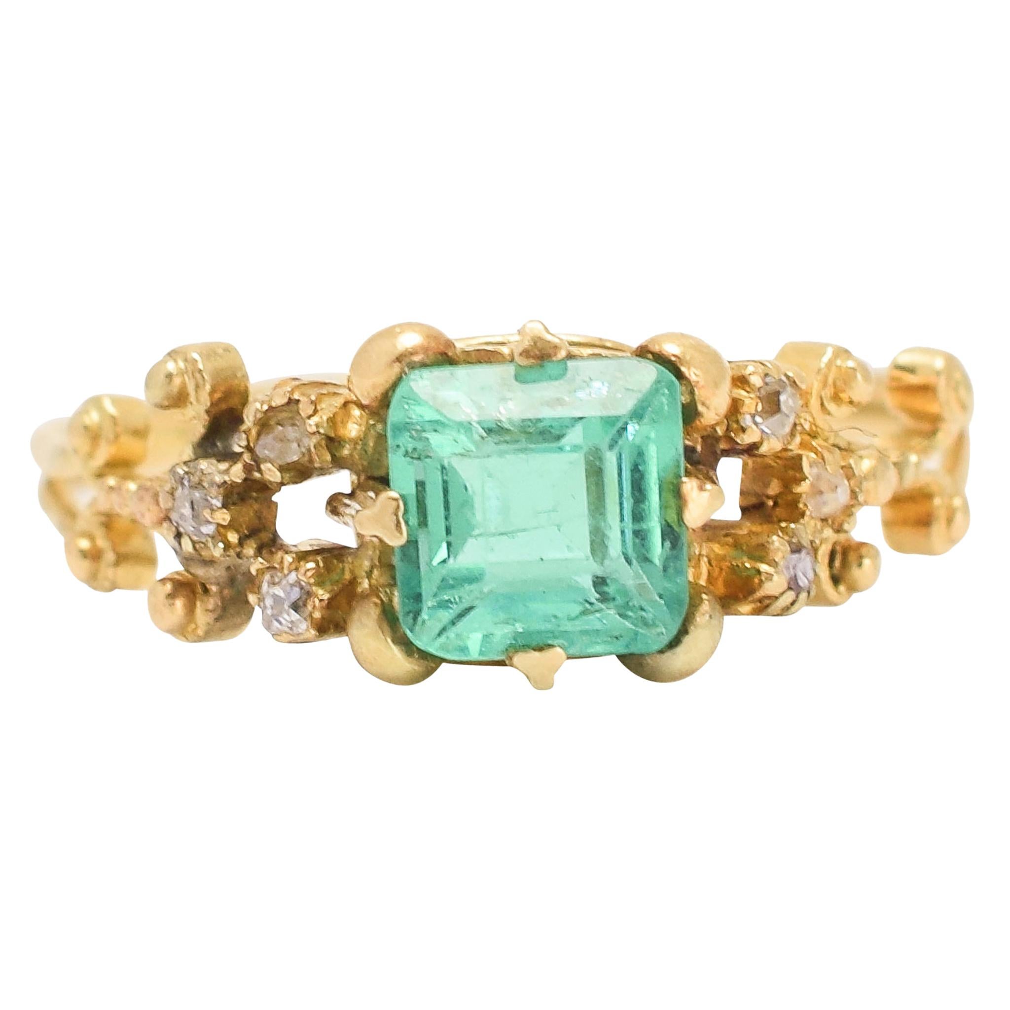 Antique Georgian Emerald Diamond Solitaire Ring