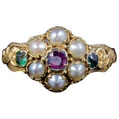 Antique Georgian Emerald Garnet Pearl Ring 18 Carat Gold, circa 1800