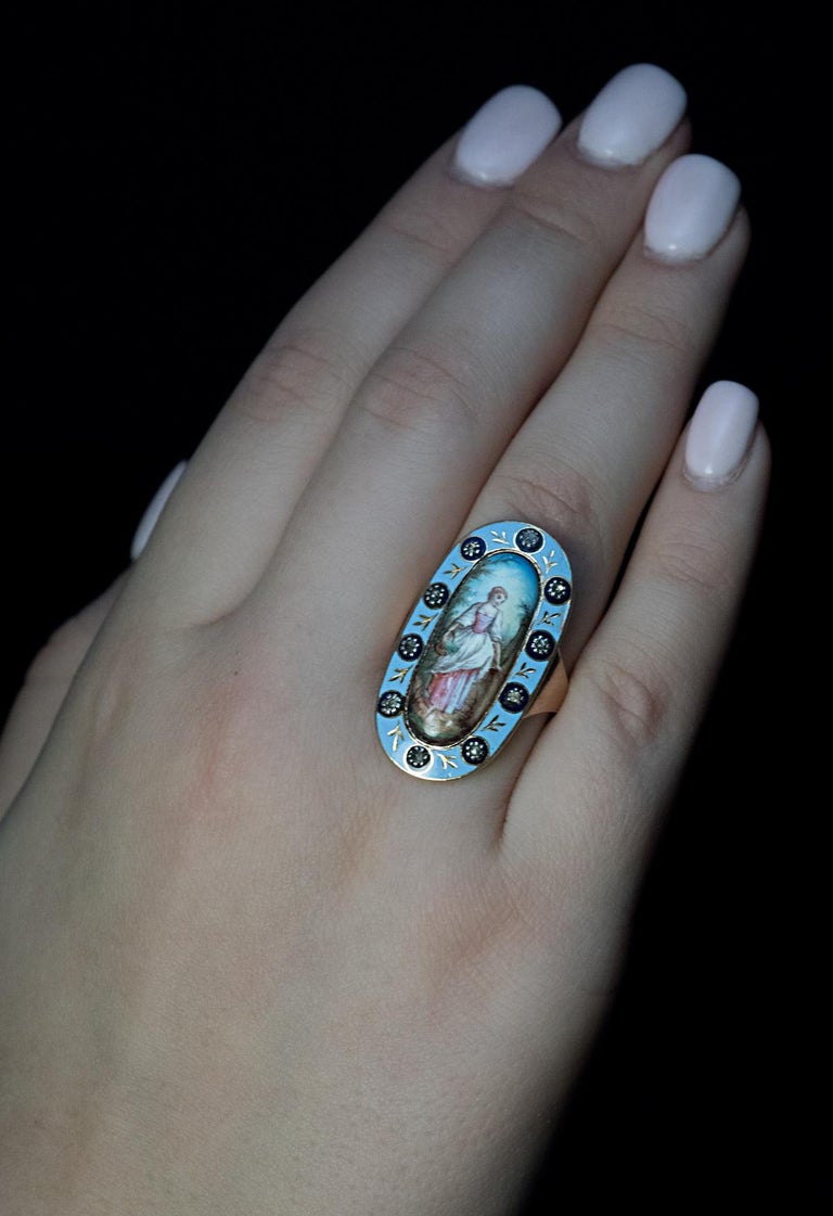 Antique Georgian Enamel Diamond Gold Ring For Sale at 1stDibs