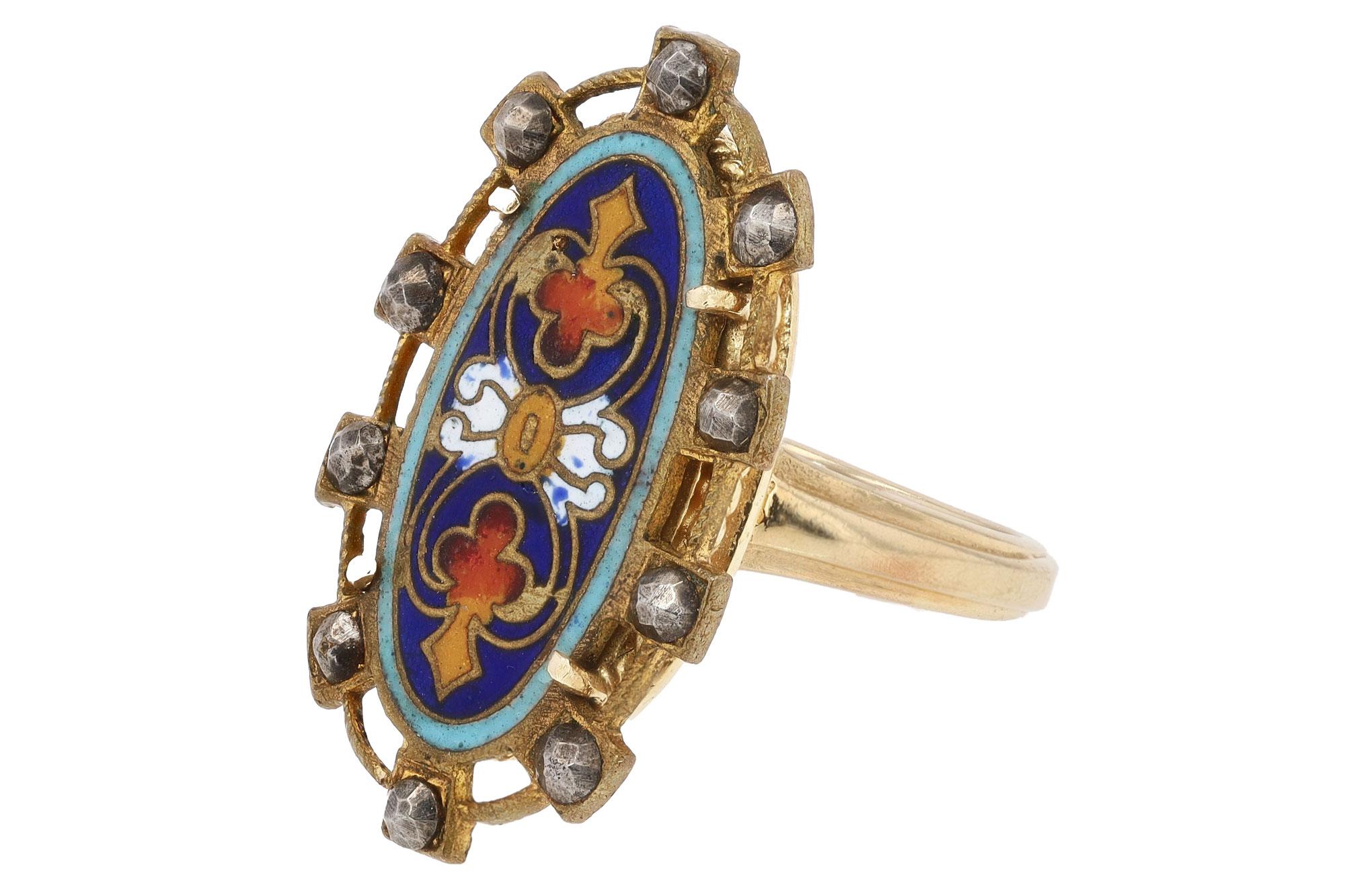 Women's or Men's Antique Georgian Enamel Shield Ring
