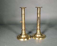 Antique Georgian English Brass Side-Eject Candlesticks, Pair