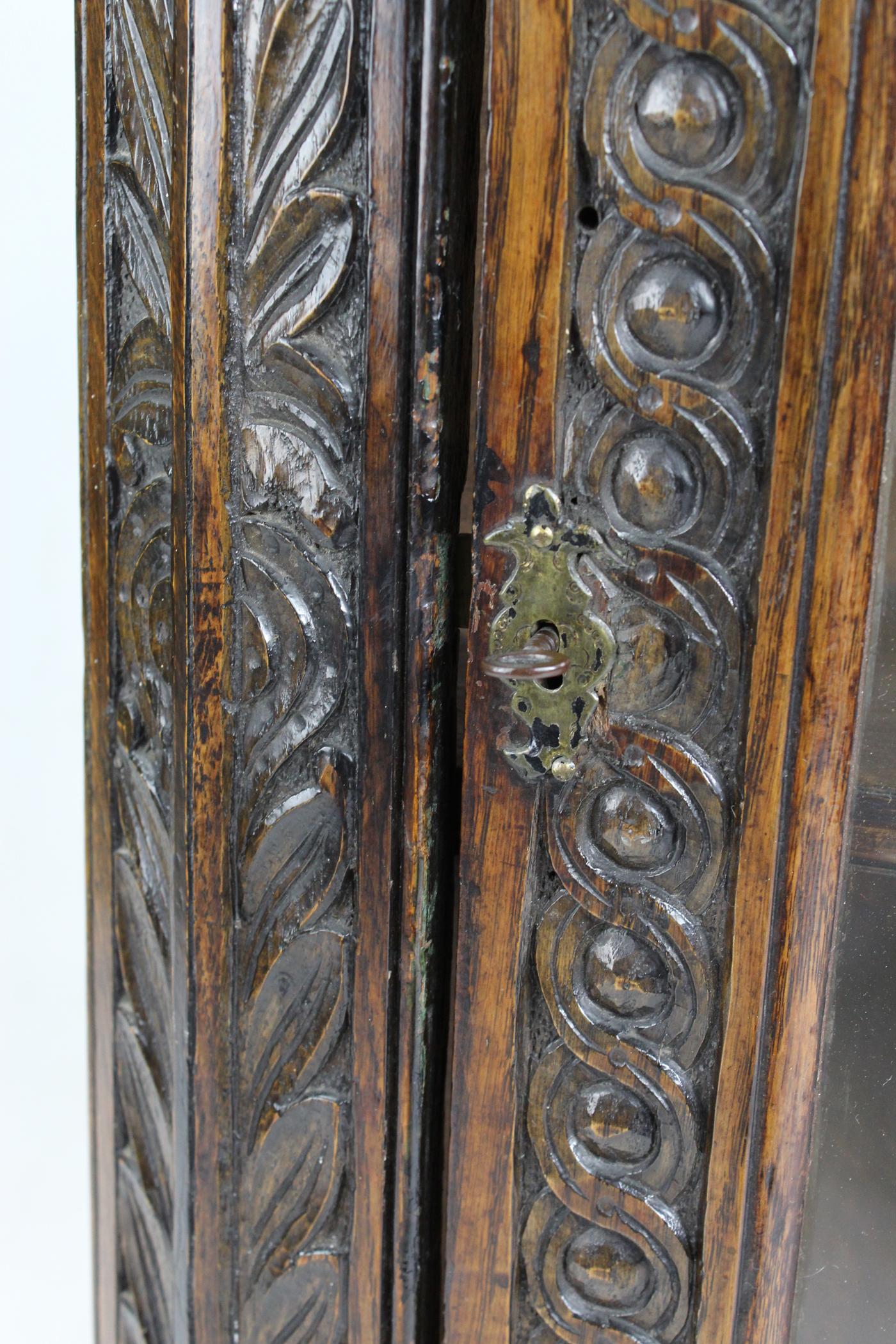 Antique Georgian English Carved Oak Corner Cupboard Cabinet with Glazed Door 2