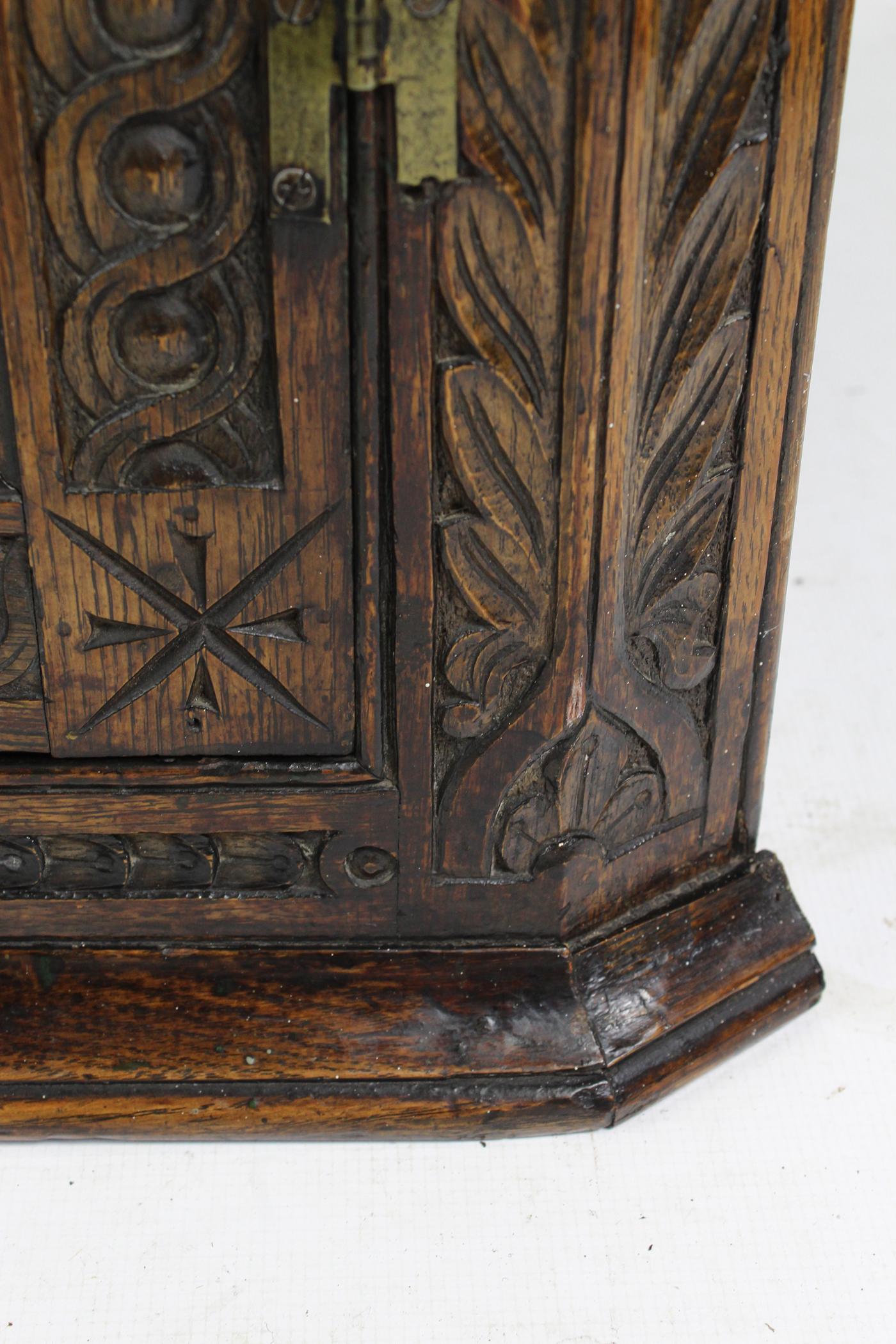 Antique Georgian English Carved Oak Corner Cupboard Cabinet with Glazed Door 4