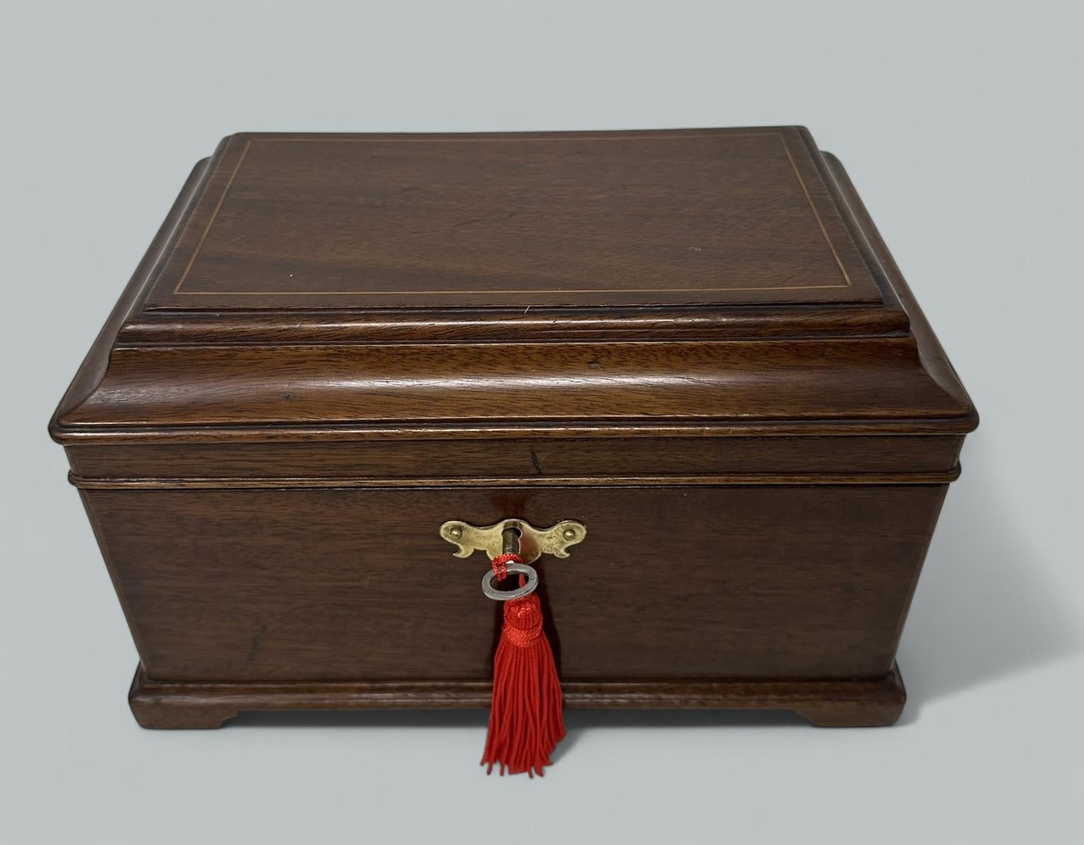 Polished Antique Georgian English Lady's Gentleman's Mahogany Jewelry Casket Box Regency For Sale