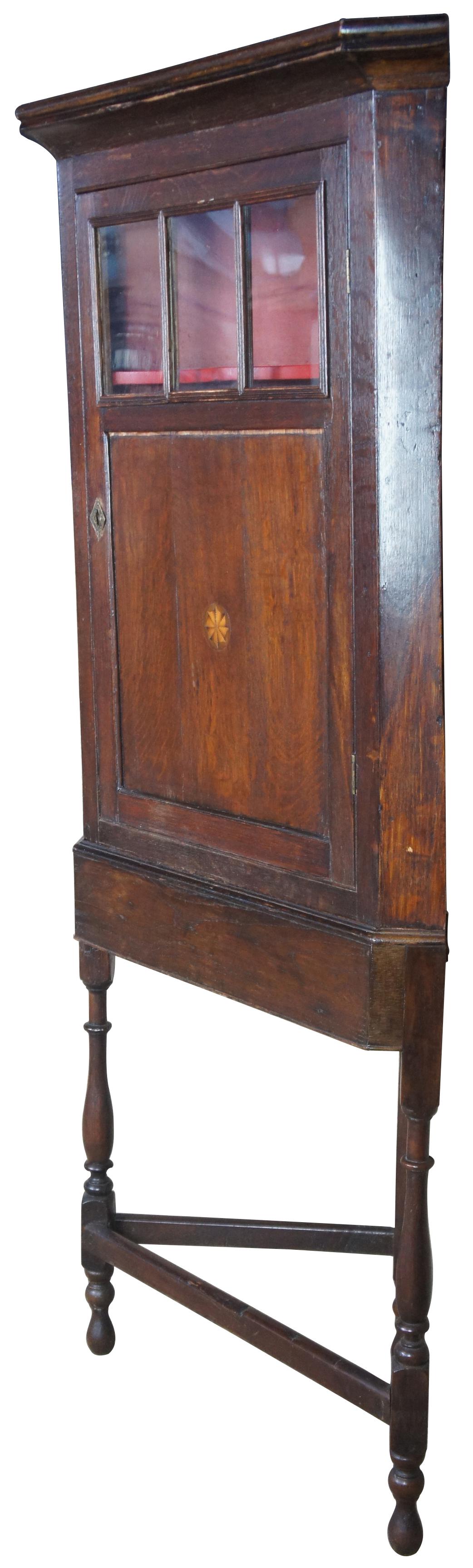 Antique Georgian English oak petite corner cabinet curio cupboard, measures: 66