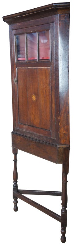 Antique Georgian English Oak Petite Corner Cabinet Curio Cupboard