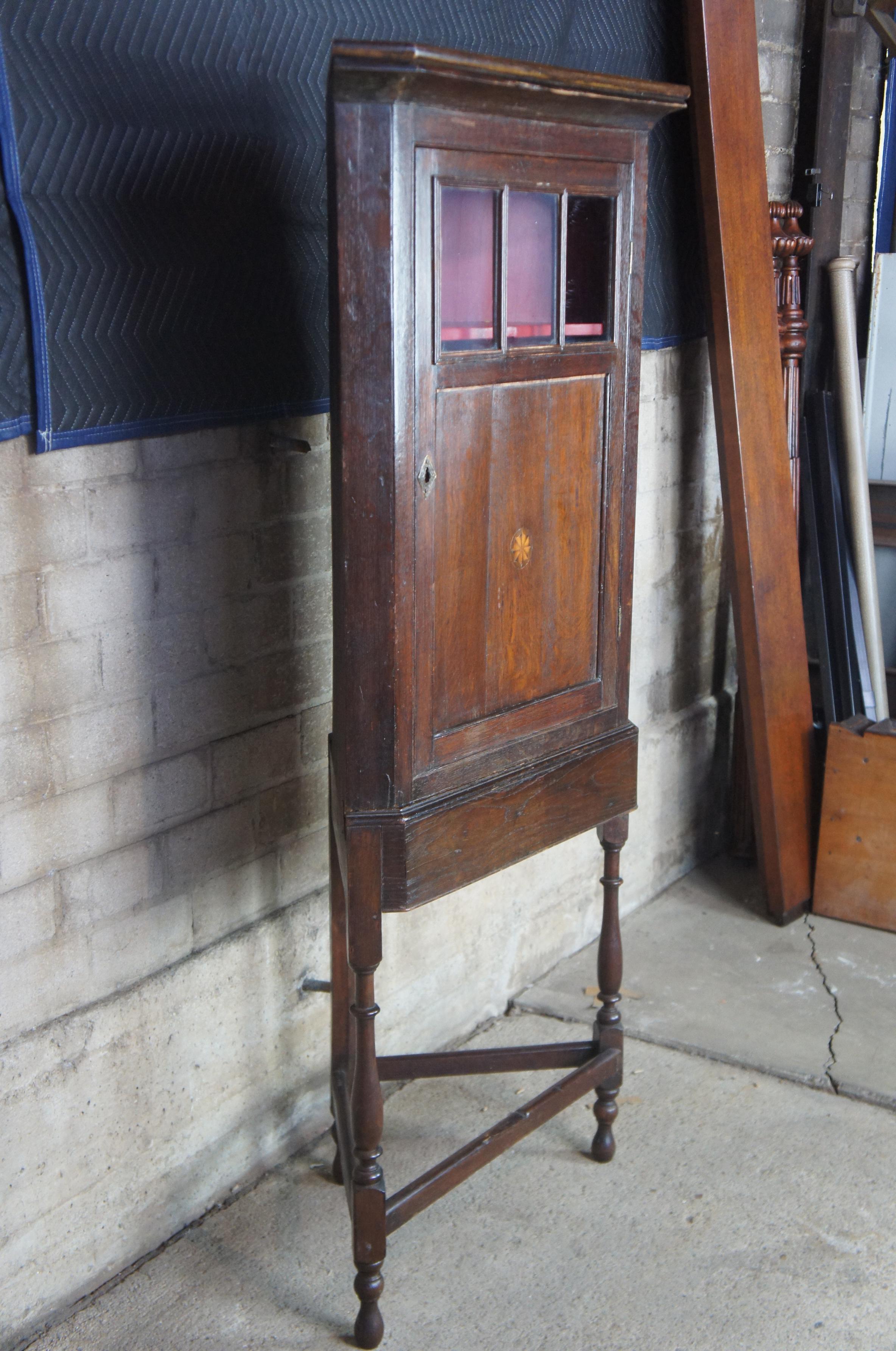 Antique Georgian English Oak Petite Corner Cabinet Curio Cupboard 3