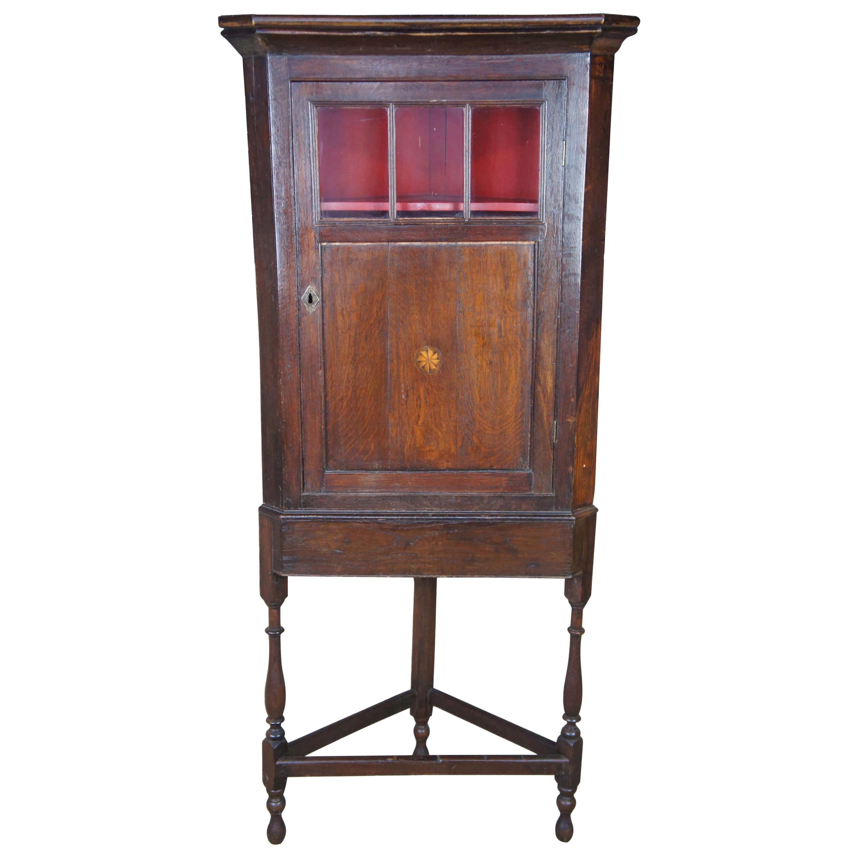 Antique Georgian English Oak Petite Corner Cabinet Curio Cupboard